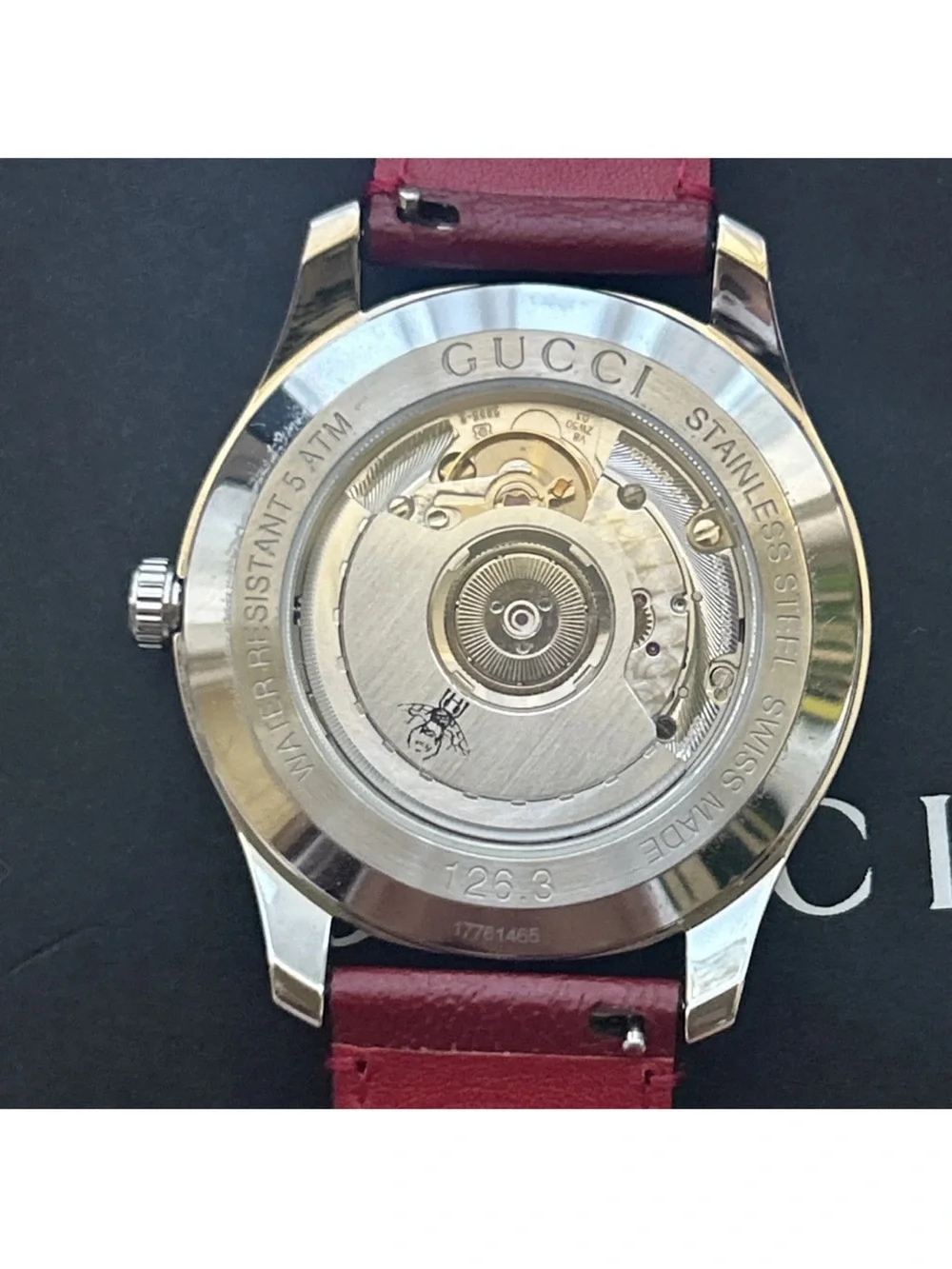 Gucci G-Timeless Automatic 40mm Watch Silver Dial Red Leather Box & Manual